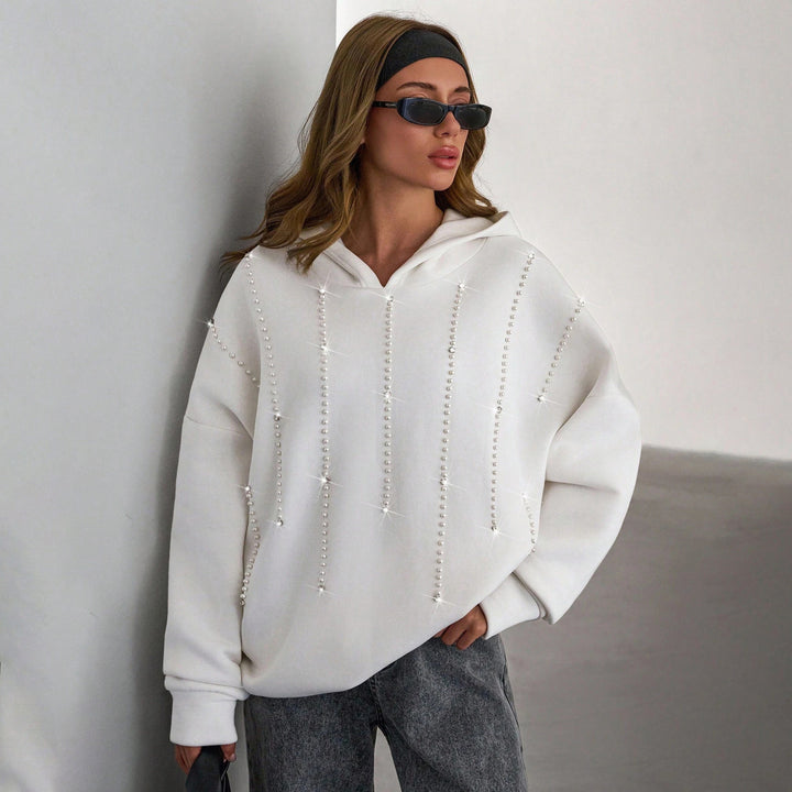 Oversized hoodie for women with elegant pearl accents Lune London