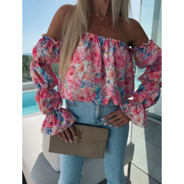 Women Off-Shoulder Ruffle Flowers Blouse Lune London