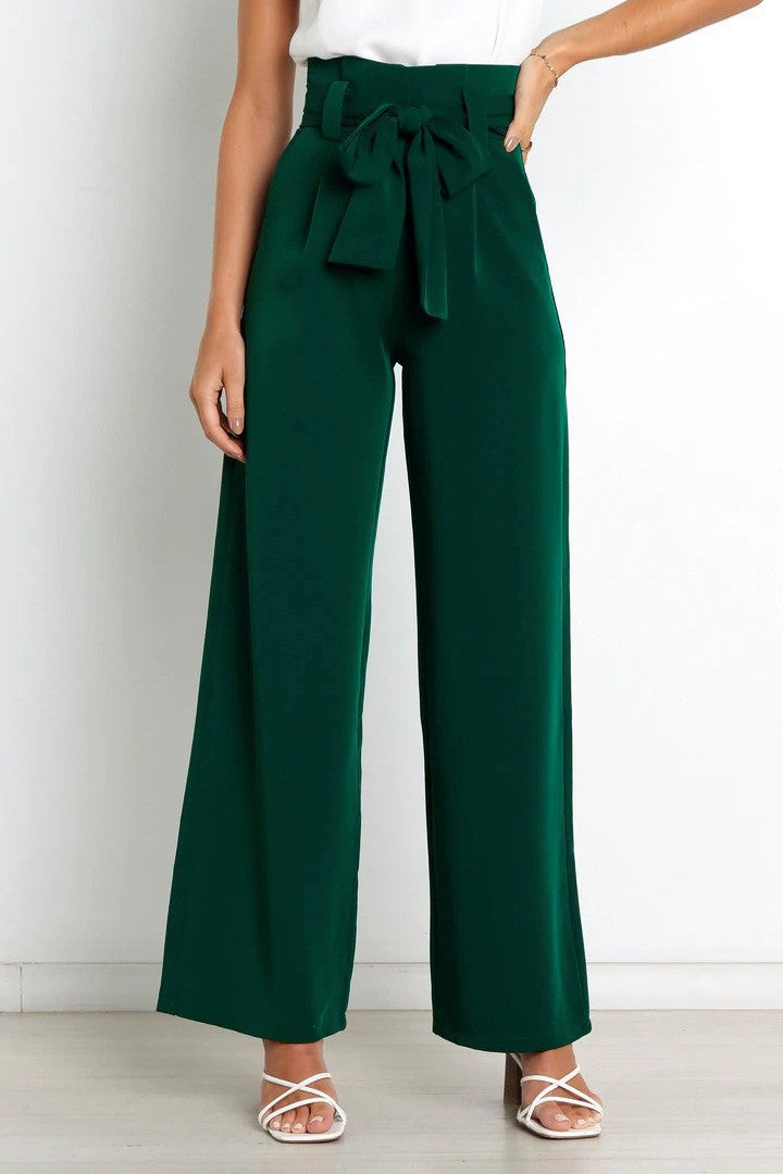Elegant high-waisted pants for women with a tie belt and wide leg Lune London