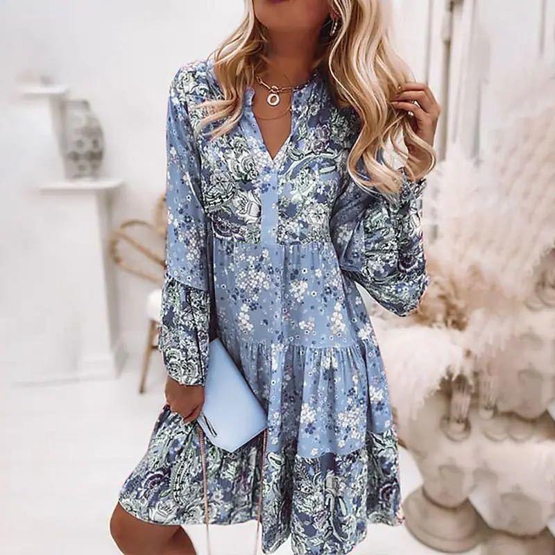 Elegant blouson dress for ladies with floral design and ruffles Lune London