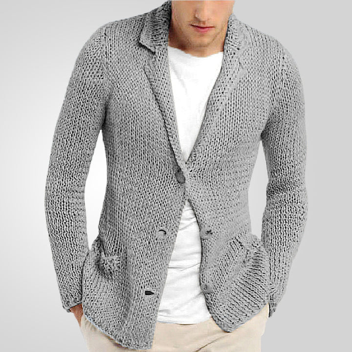Knitted blazer for men with a natural and rustic design featuring practical pockets Lune London
