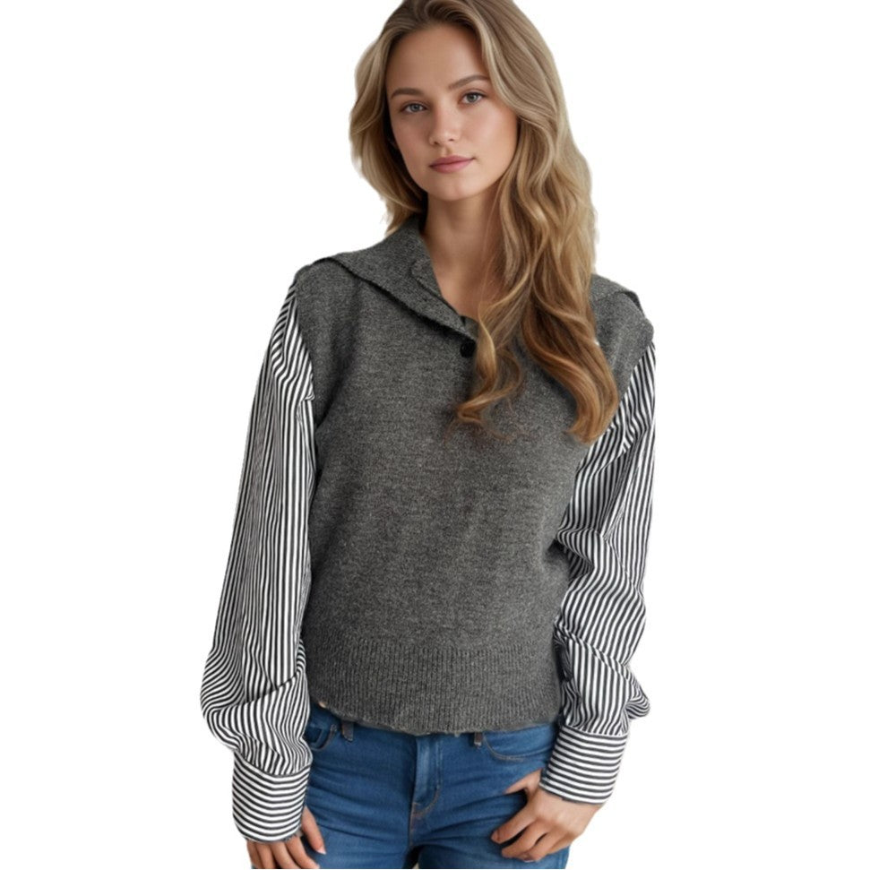 Pull en tricot pour femmes avec des manches bouffantes élégantes et un col montant moderne Chic & Stil