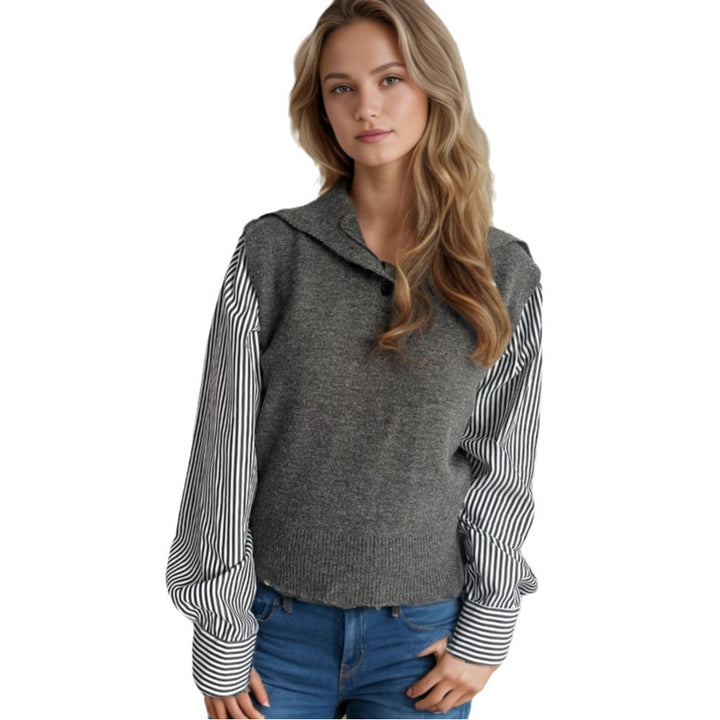 Pull en tricot pour femmes avec des manches bouffantes élégantes et un col montant moderne Chic & Stil