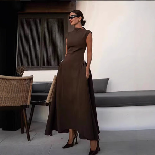 A-line dress for women with asymmetric neckline and elegant folds Lune London