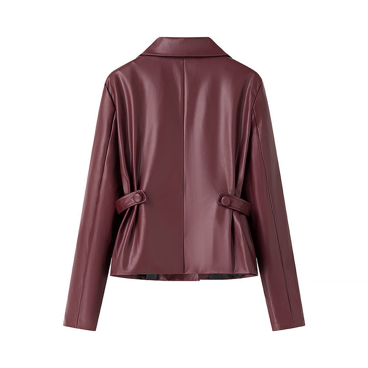 Chic and stylish women's synthetic leather blazer and skirt set