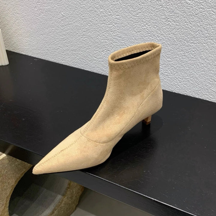 Ladies Elegant Soft Suede Ankle Boots with Trendy Chic Stiletto Heel