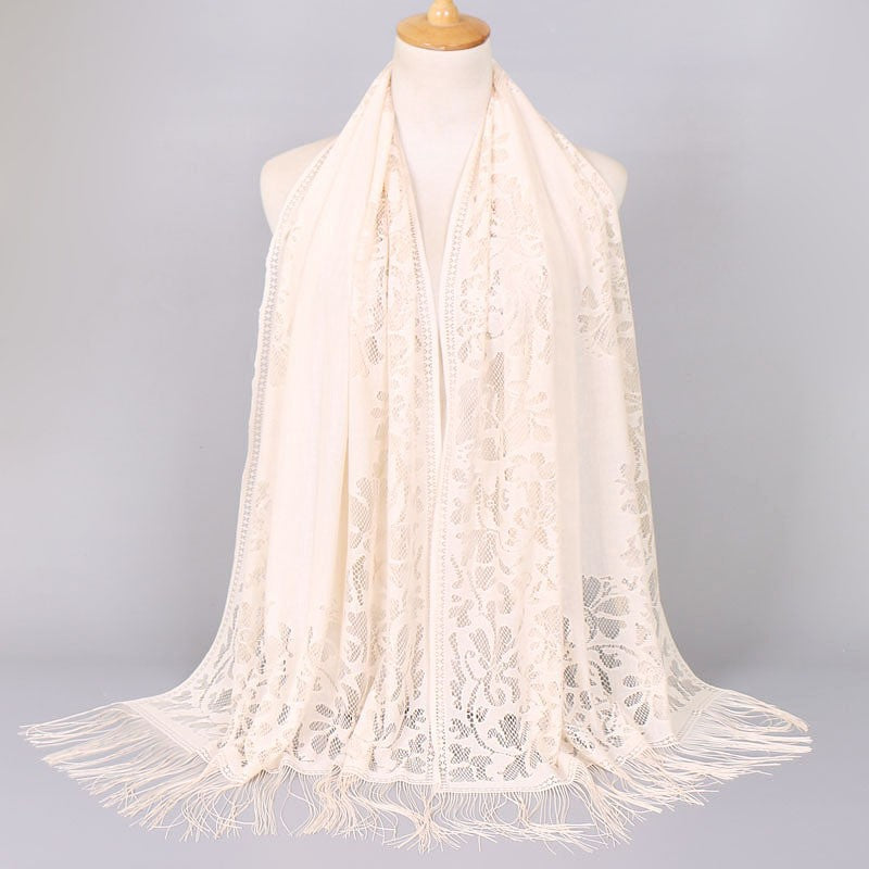 Women's Long Lace Scarf with Fringed Edges Lune London