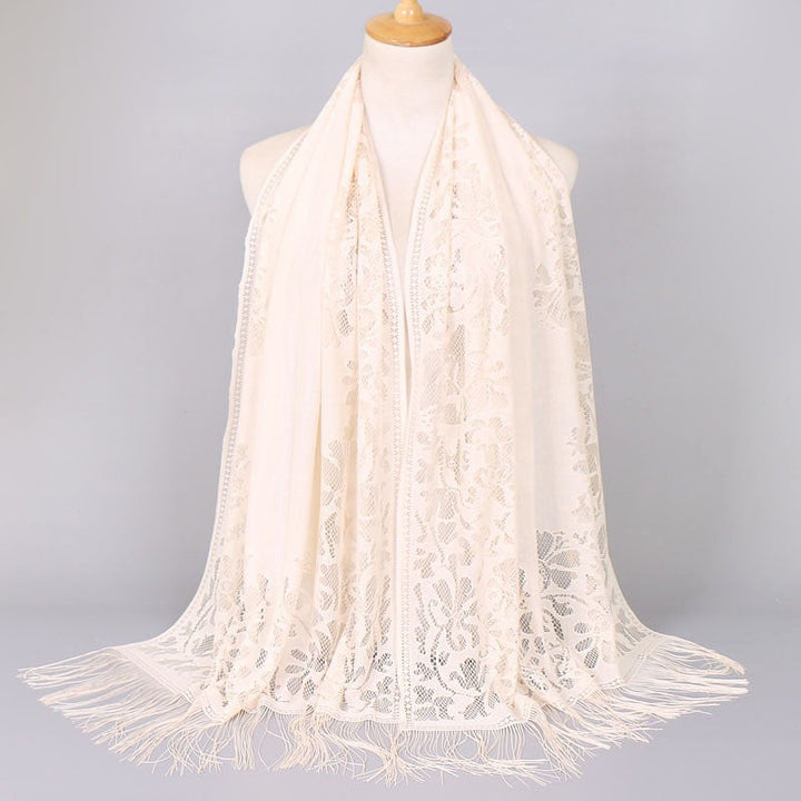 Women's Long Lace Scarf with Fringed Edges Lune London