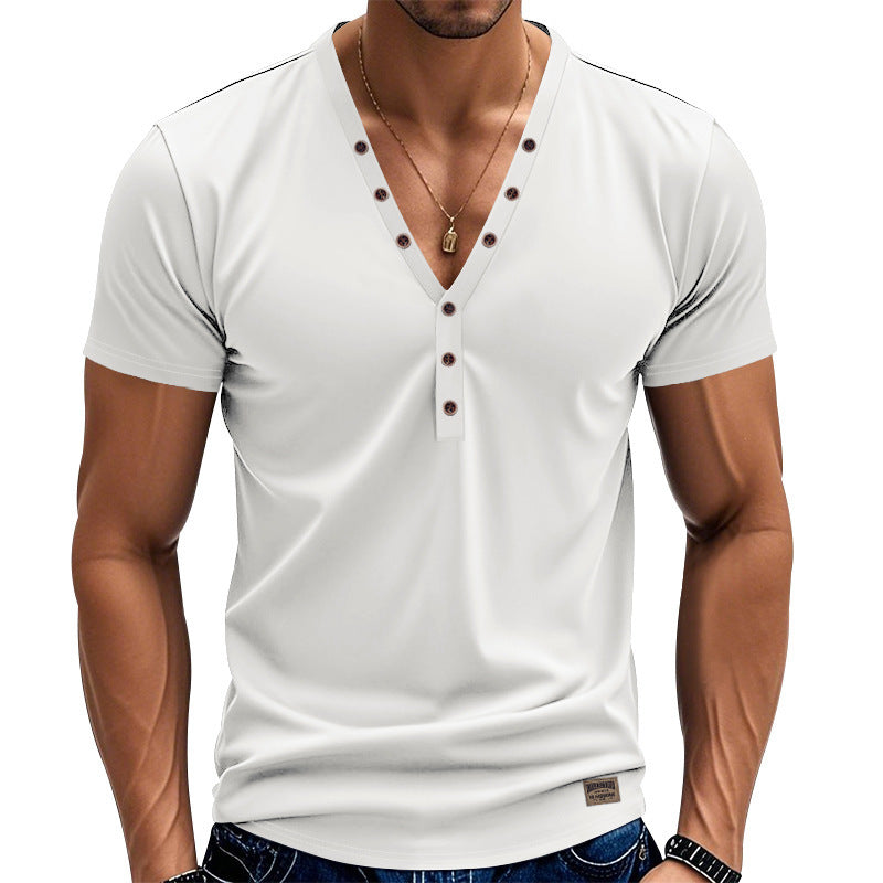 Men's short sleeve Henley t-shirt with double button placket and stretchy fabric Lune London
