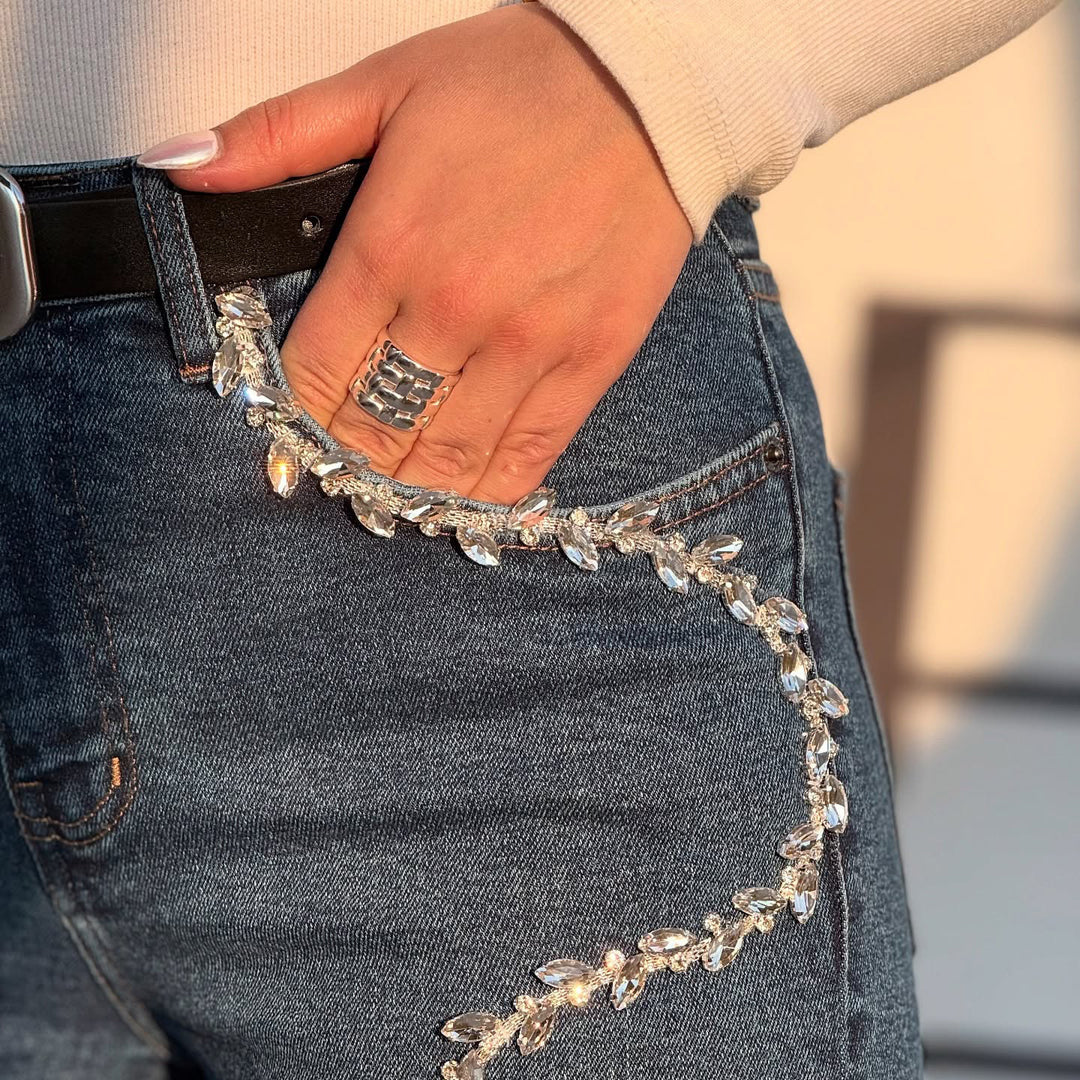 Bootcut jeans for women with glitter applications and frayed edges Lune London