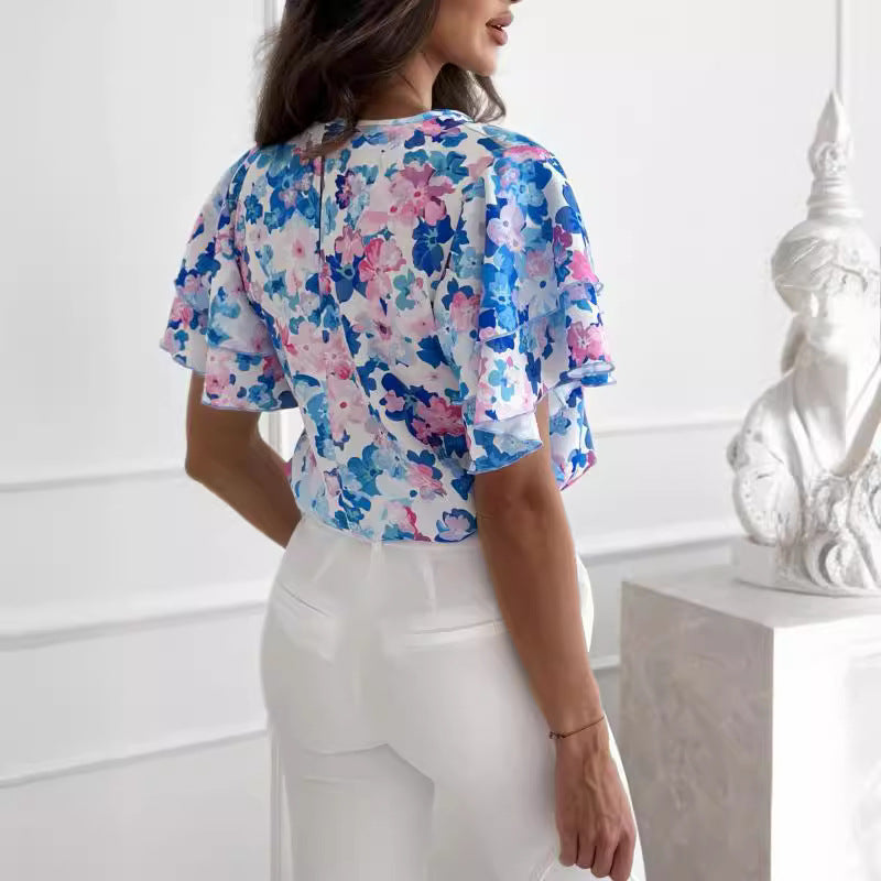 Ladies Fluid Floral Pattern Blouse Lune London