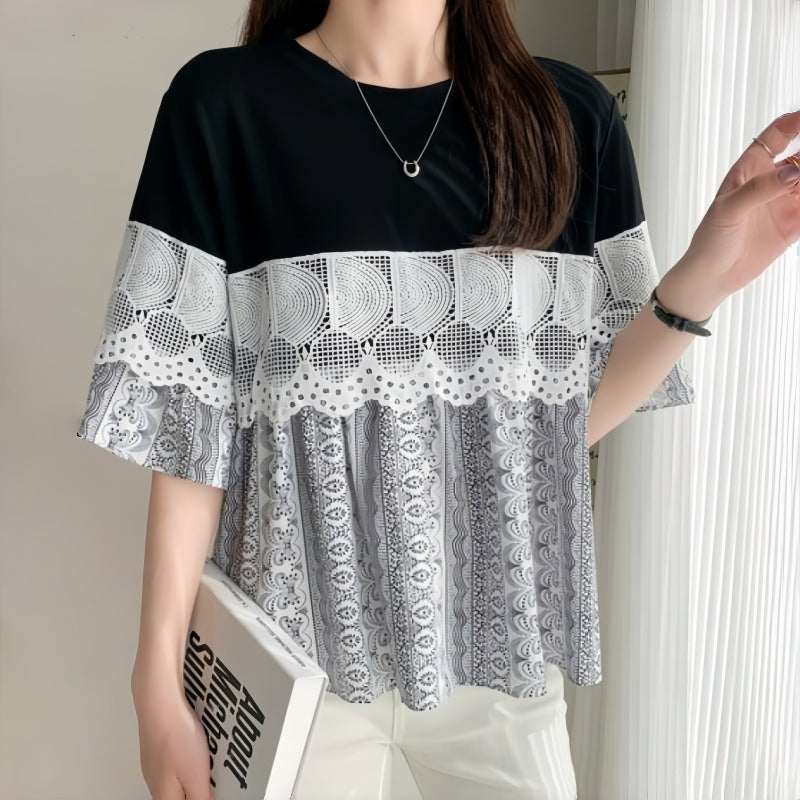 Lune London women's leisure blouse with lace trim
