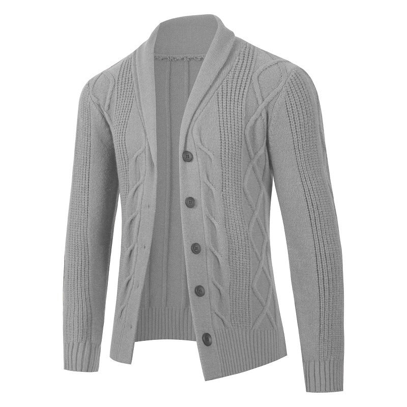 Trendy knitted jacket for men with high collar and decorative cable design Lune London