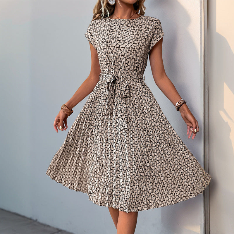 Mid-length floral print dress for women with adjustable waist drawstring Lune London