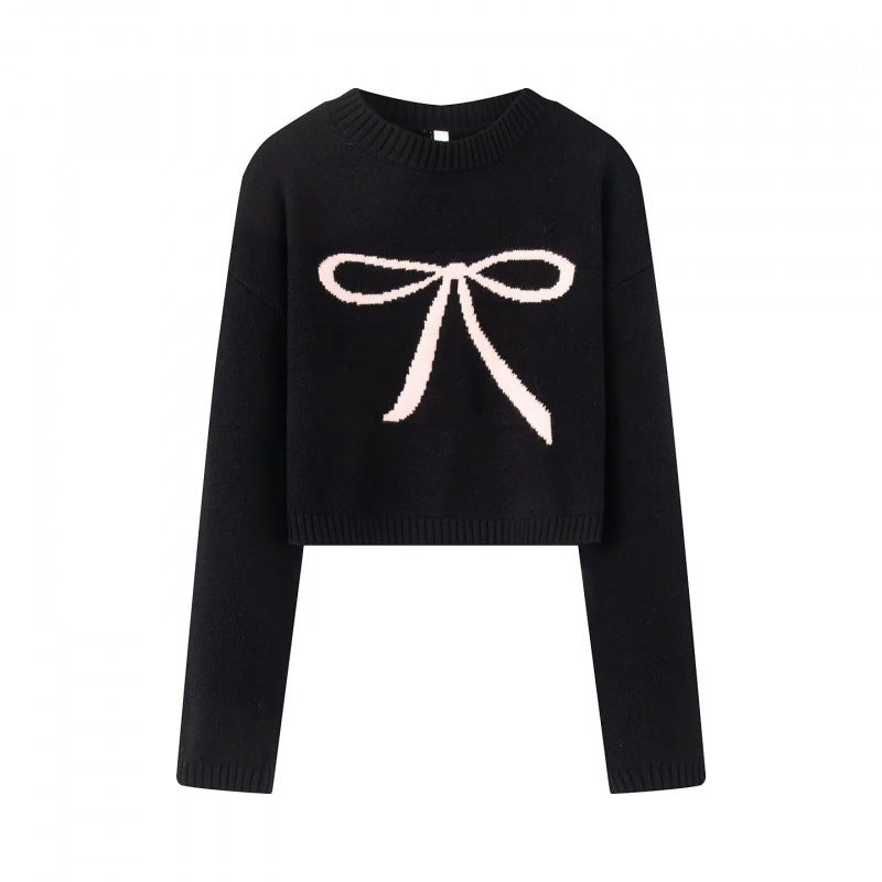 Cropped sweater for women with playful bow pattern Lune London