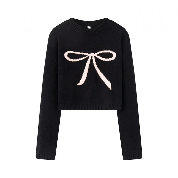 Cropped sweater for women with playful bow pattern Lune London