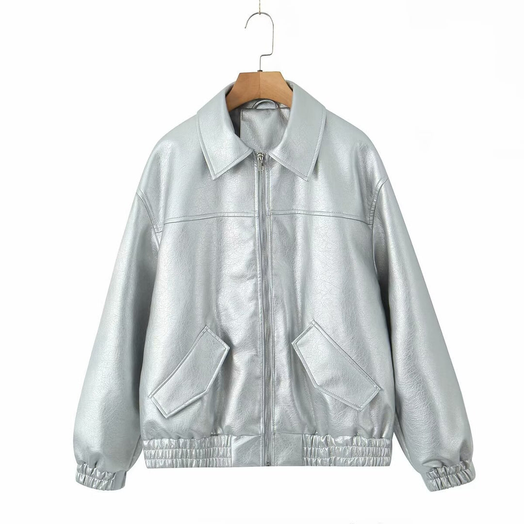 Fashion faux leather jacket for women with applied pockets Lune London