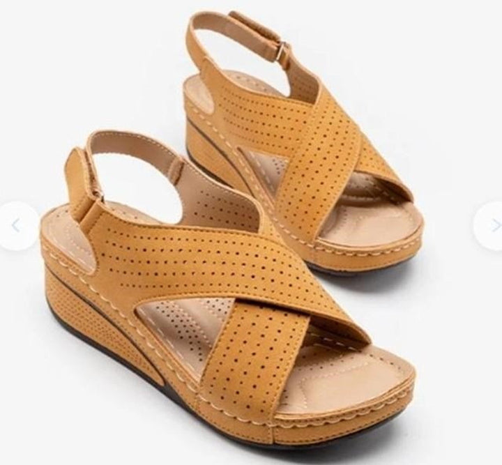 Wedge sandals for women with perforated details and adjustable strap Lune London