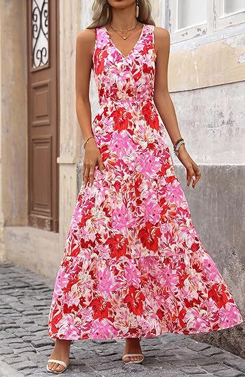 Maxi dress for women with floral appliques and narrow straps Lune London