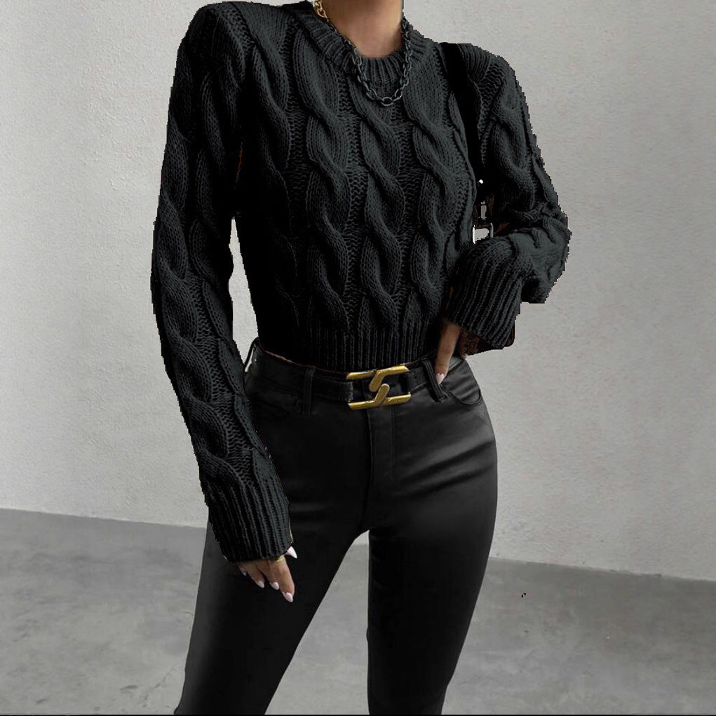 Women's chunky knit sweater with twisted pattern and high collar Lune London