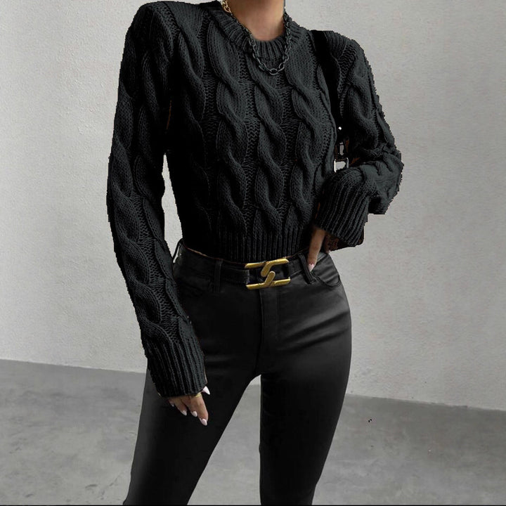 Women's chunky knit sweater with twisted pattern and high collar Lune London