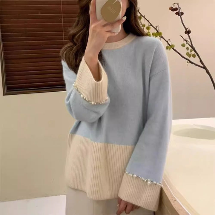 Fashionable knitted sweater for women with beaded sleeves Lune London