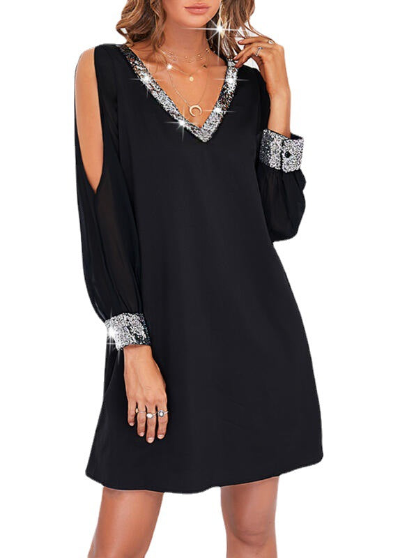 Elegant dress for women with a shiny V-neckline and innovative details on the straps Lune Londonl