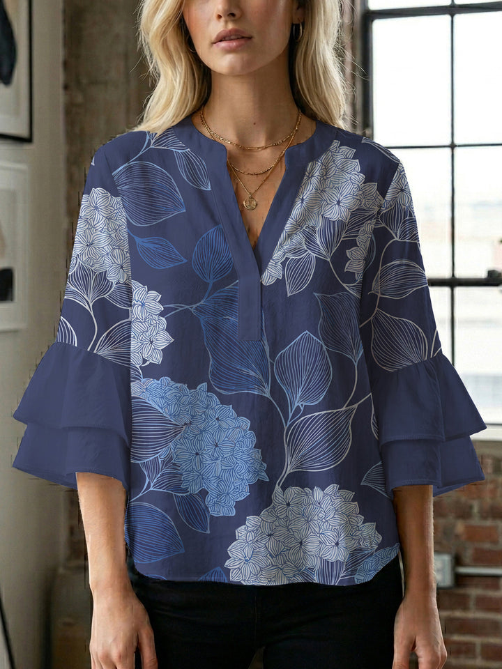 Women's blouse with voluminous sleeves and floral design Lune London