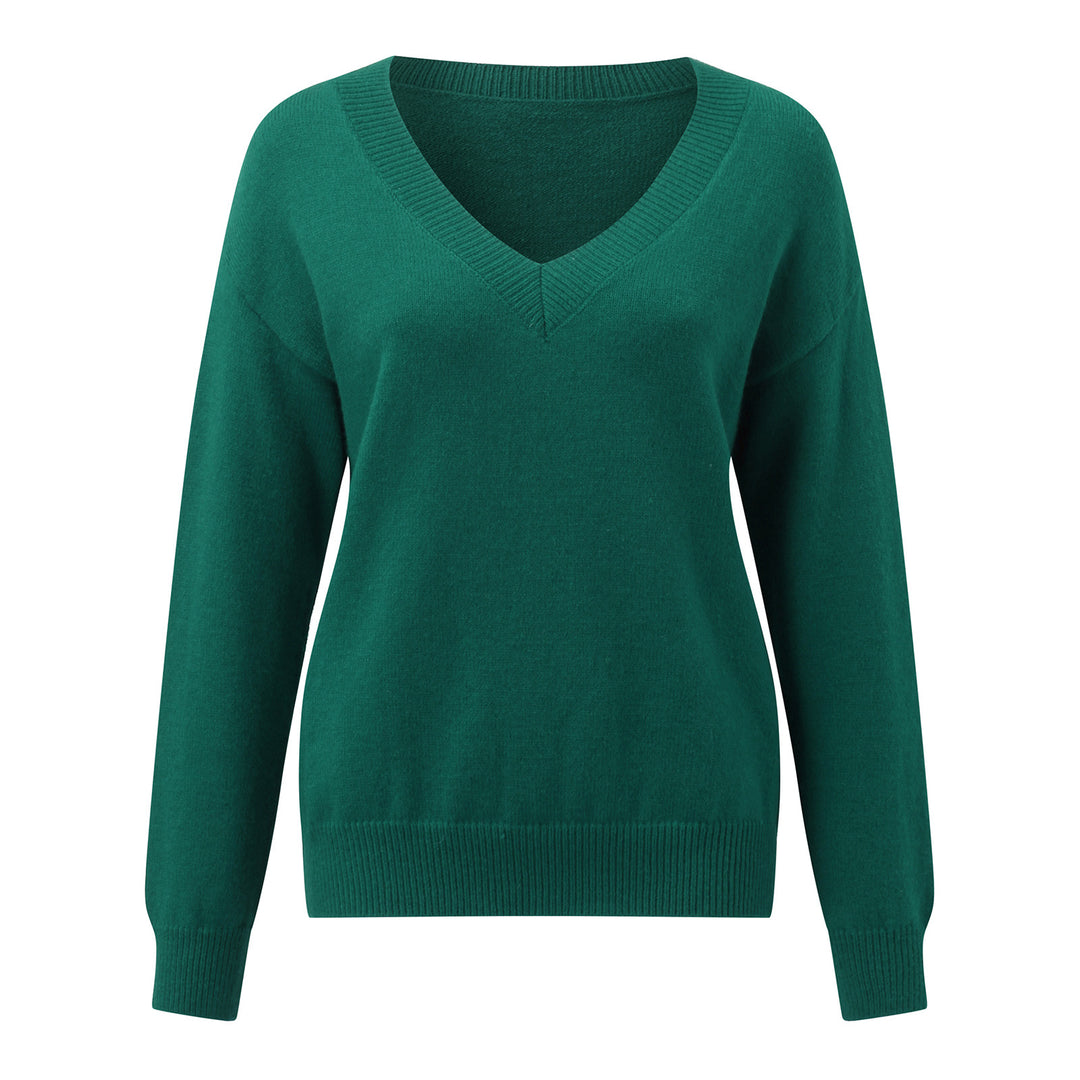Women elegant V-neck sweater in soft material with drop shoulders Lune London
