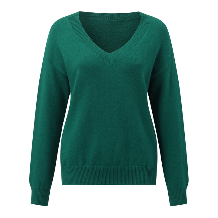 Women elegant V-neck sweater in soft material with drop shoulders Lune London