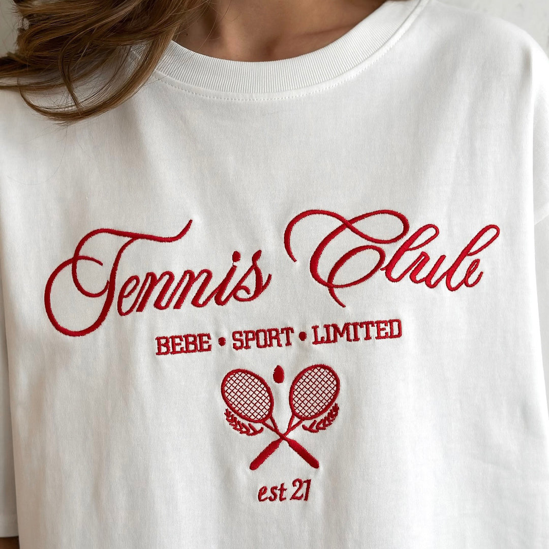 Women's T-shirt with a trendy design of Lune London tennis club embroidery