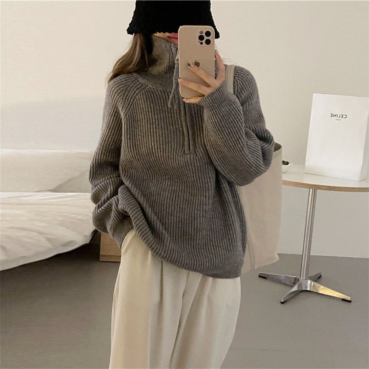 Pull en tricot épais pour femme avec fermeture éclair et col montant Chic & Stil