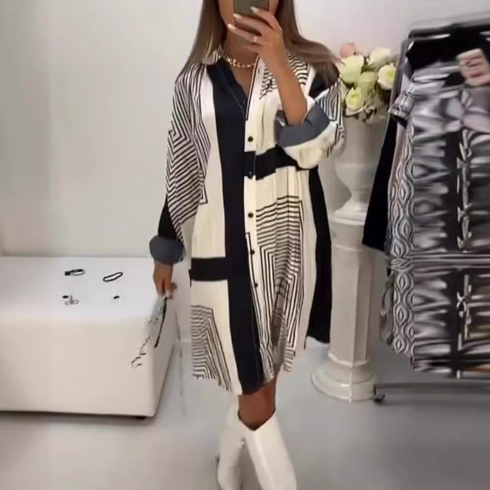 Robe chemise pour femmes avec motif graphique et manches volumineuses Chic & Stil