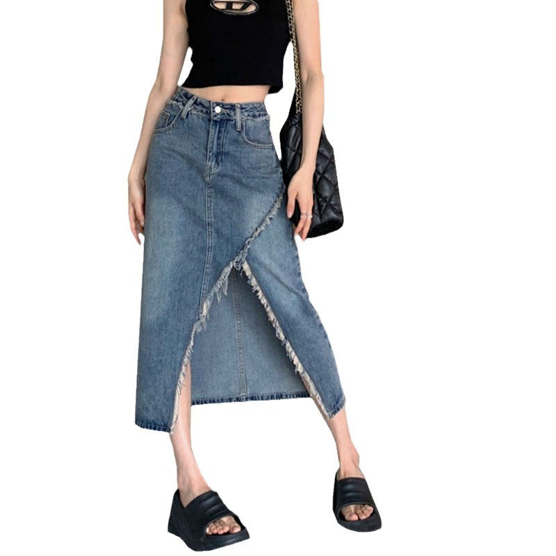 Jupe midi en denim pour femme avec ourlet asymétrique Chic & Stil