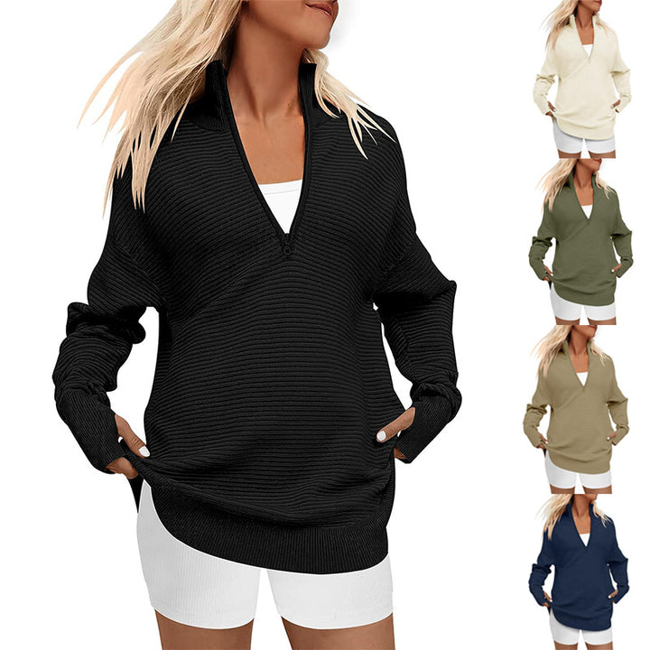 Ladies high-quality zip sweater with textured design Lune London