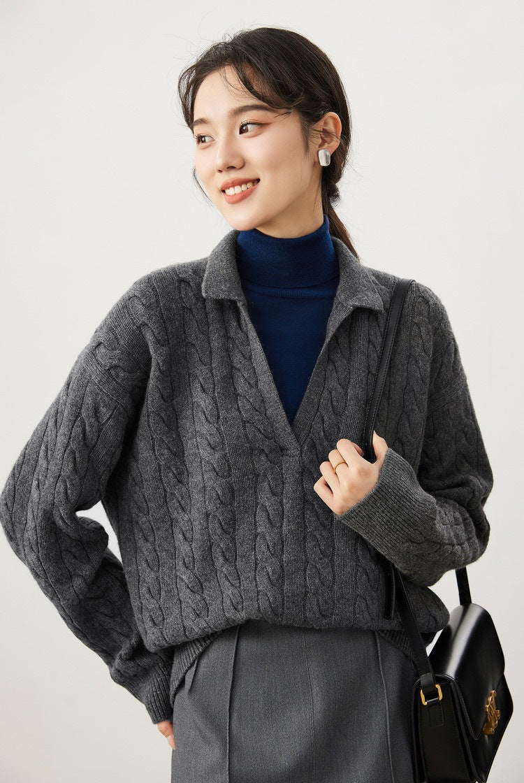 Pull en maille épaisse pour femme avec décolleté en V Chic & Stil