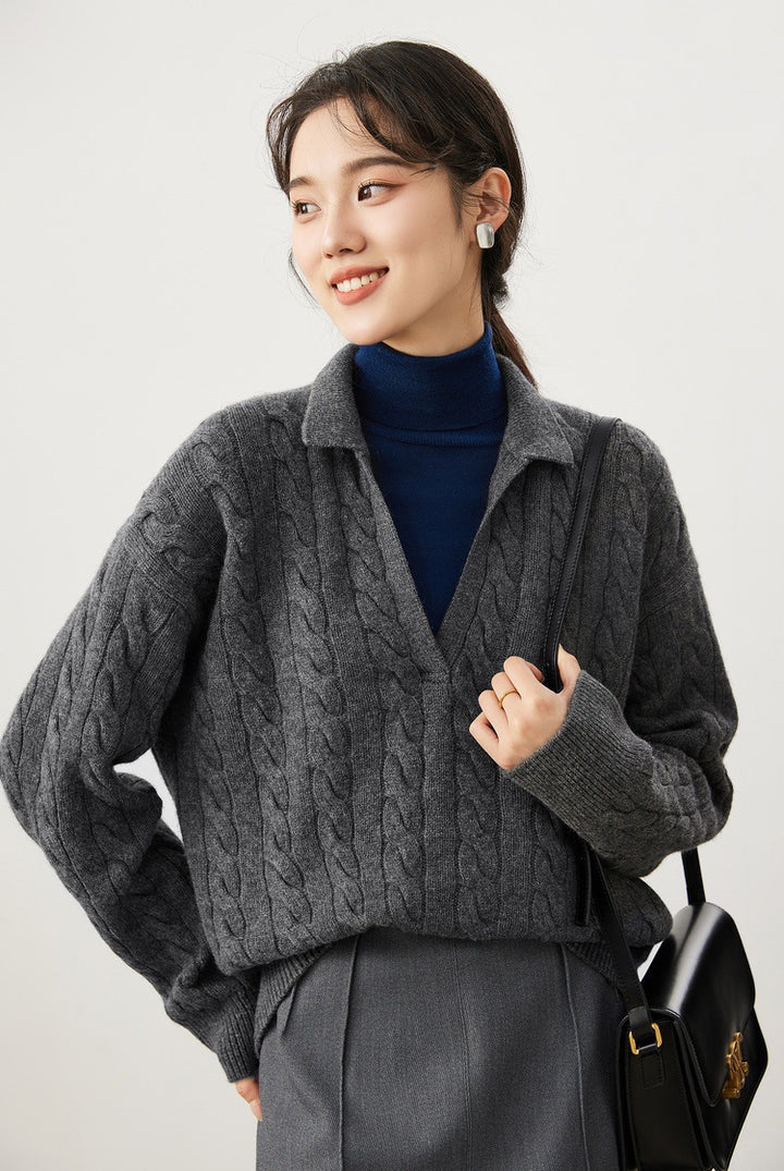 Pull en maille épaisse pour femme avec décolleté en V Chic & Stil