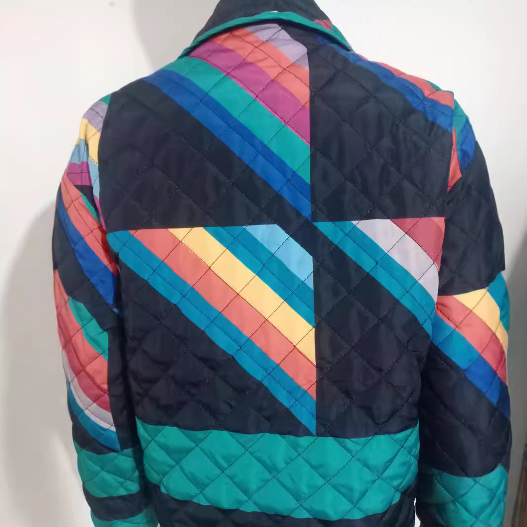 Ladies down jacket with colorful geometric pattern Lune London