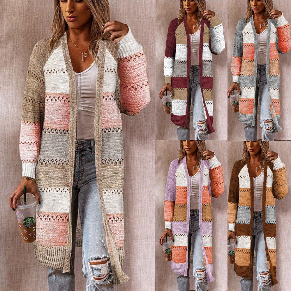 Ladies long cardigan with textured striped pattern Lune London
