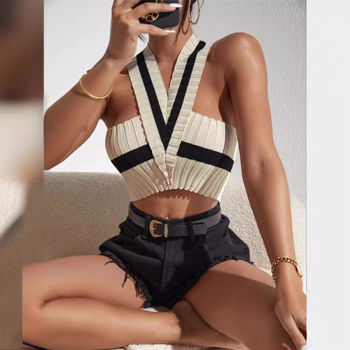 Lune London trendy striped pleated design women's crop top