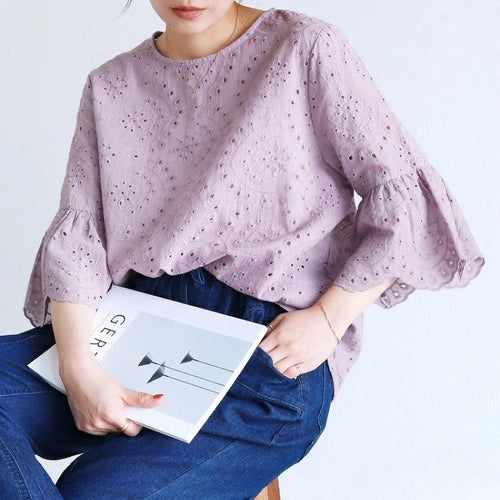 Embroidered blouse with hole for women Lune London