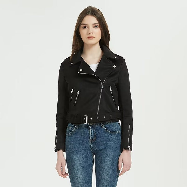 Stylish biker jacket for women with an elegant look in suede with practical pockets Lune London