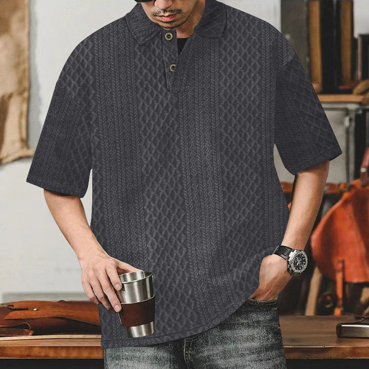 Casual polo for men with textured surface and button placket Lune London