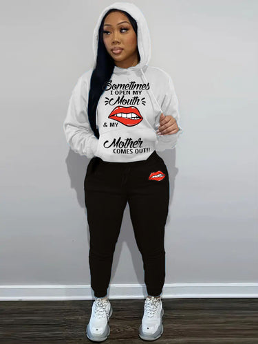 Women's hoodie and jogging set with creative lips pattern Lune London