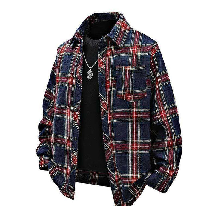 Flannel shirt for men with plaid design and applied chest pocket Lune London