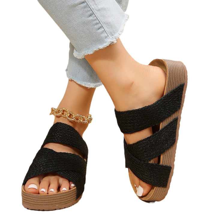 Ladies Comfortable Wedge Slippers with Elegant Woven Elements Lune London