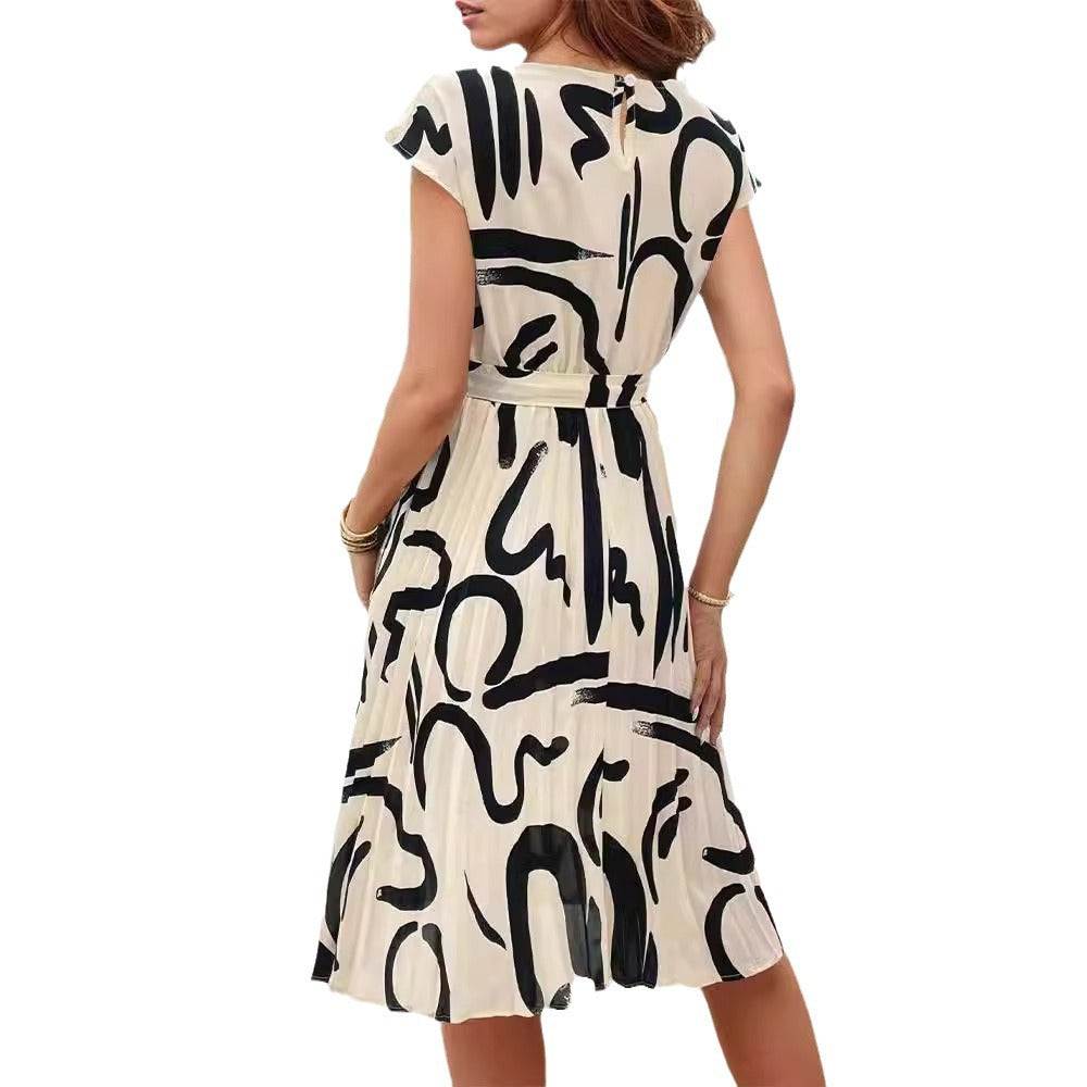 Women Elegant Midi Dress with Chic Tie Belt and Style
