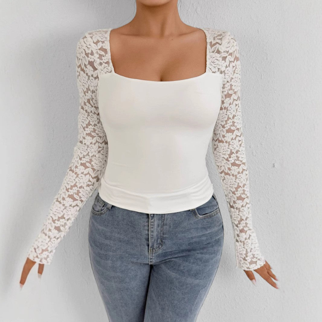 Ladies lace top with long sleeves and fitted cut Lune London