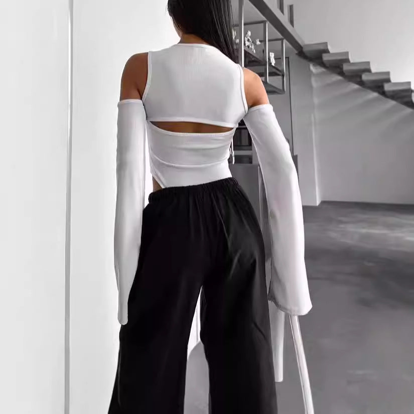 Long sleeve t-shirt for women with an innovative cut-out design and fitted sleeves Lune London