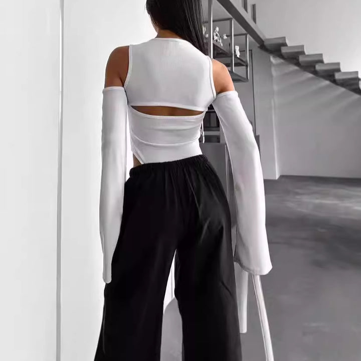 Long sleeve t-shirt for women with an innovative cut-out design and fitted sleeves Lune London